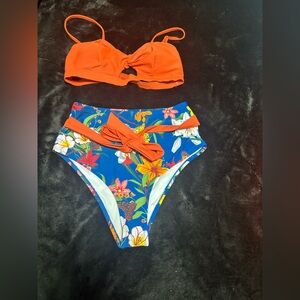 Cupshe Blue and Orange Floral Bikini